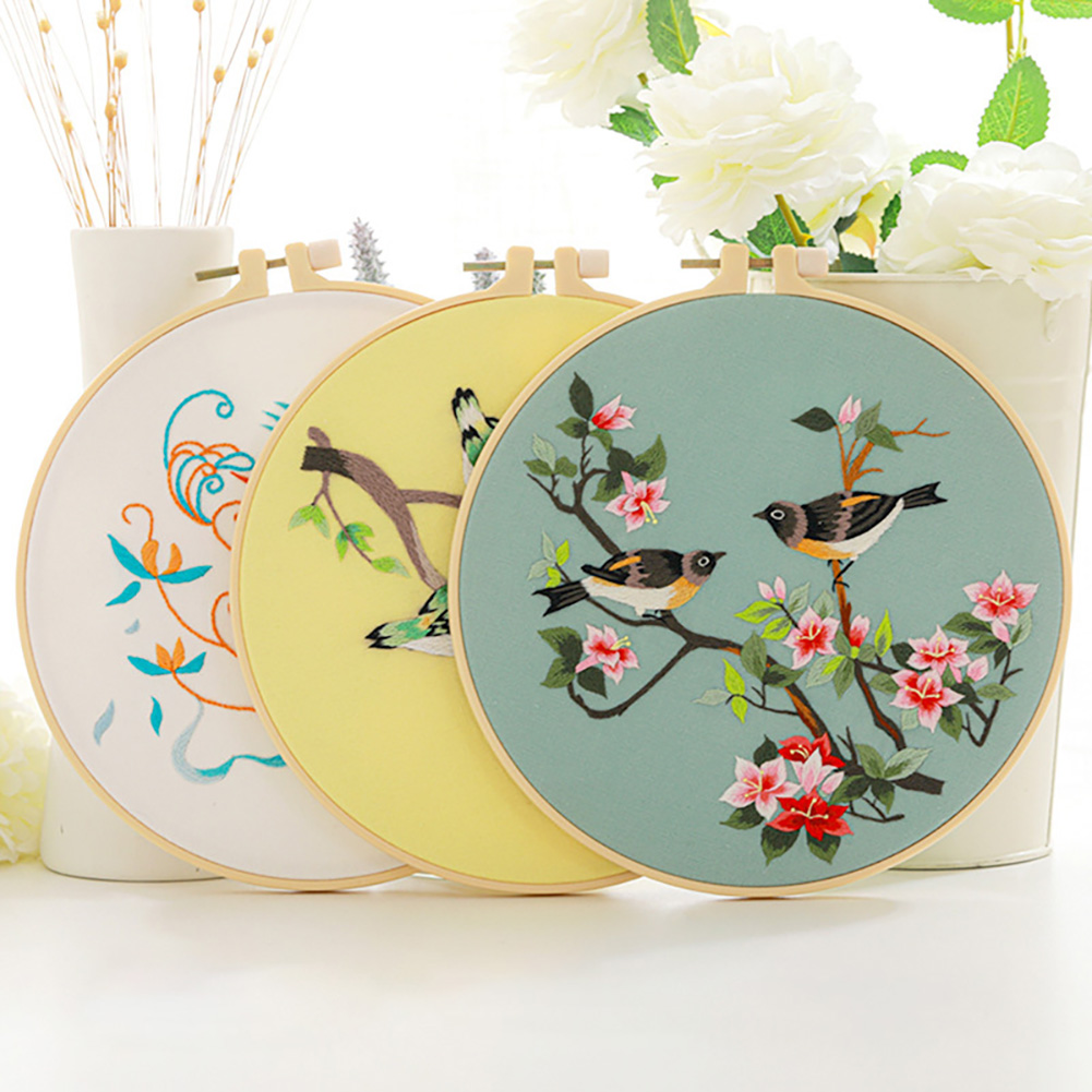 DIY Flower Mönster Tryckt broderi Kit broderi Hoop Cross Stitch Needwork Handgjorda Sewing Art Craft Målning Heminredning