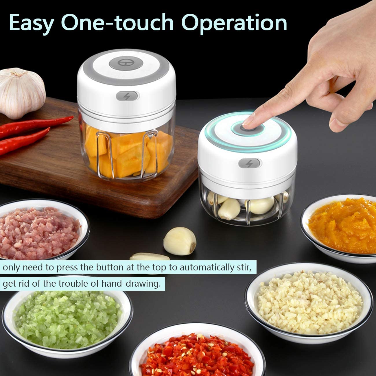 100/250 ml Mini Electric Electric Vitlök Cutter USB laddningsbar ingefära masher robust chili vegetabilisk kök köksverktyg