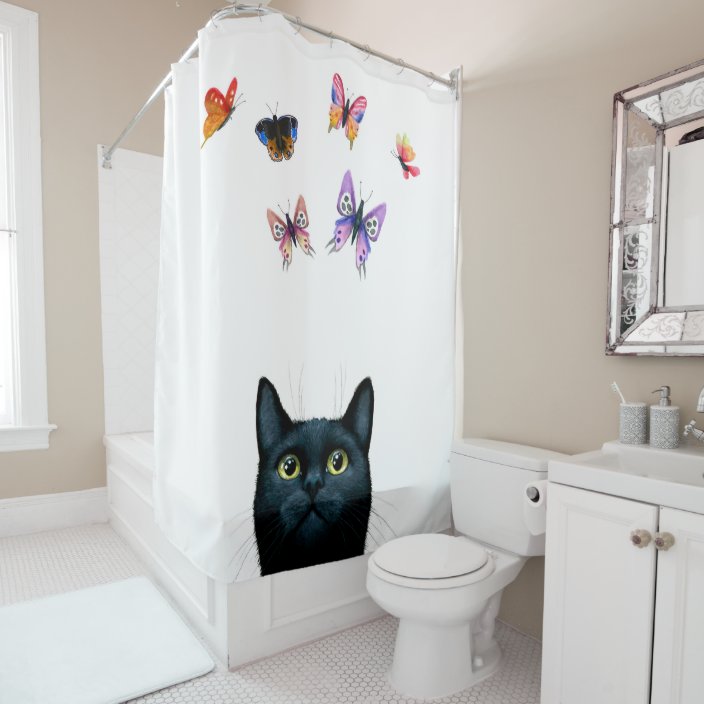 Miyav Meow Minimalist Modern Siyah ve Beyaz Kedi Duş Perdesi Banyo Perdesi Banyo Perde Ev Dekoru Perde L220cm