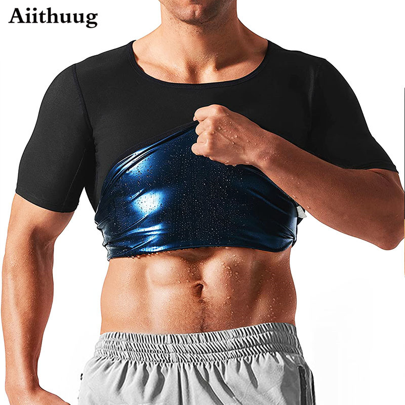 Aiithuug Sauna Anzüge für Männer Körper Shaper Training Training kurzärmelig Hemd Taillentrainer 5 -mal starke Schweißanzug Training