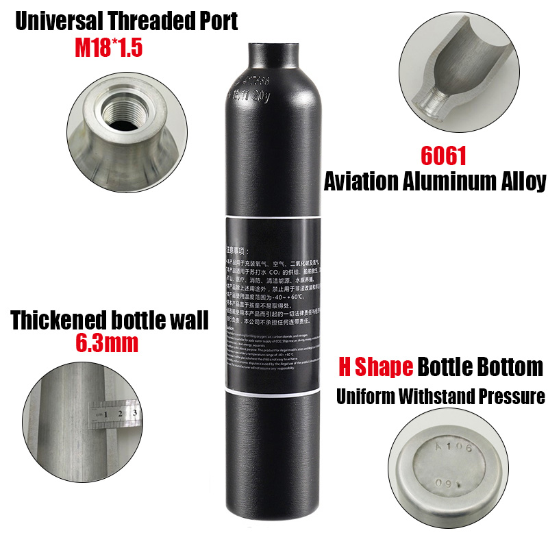 Aluminium CO2 Air Tank 4500psi Air Cylinder Aquarium CO2 Tank Thread M18 * 1,5