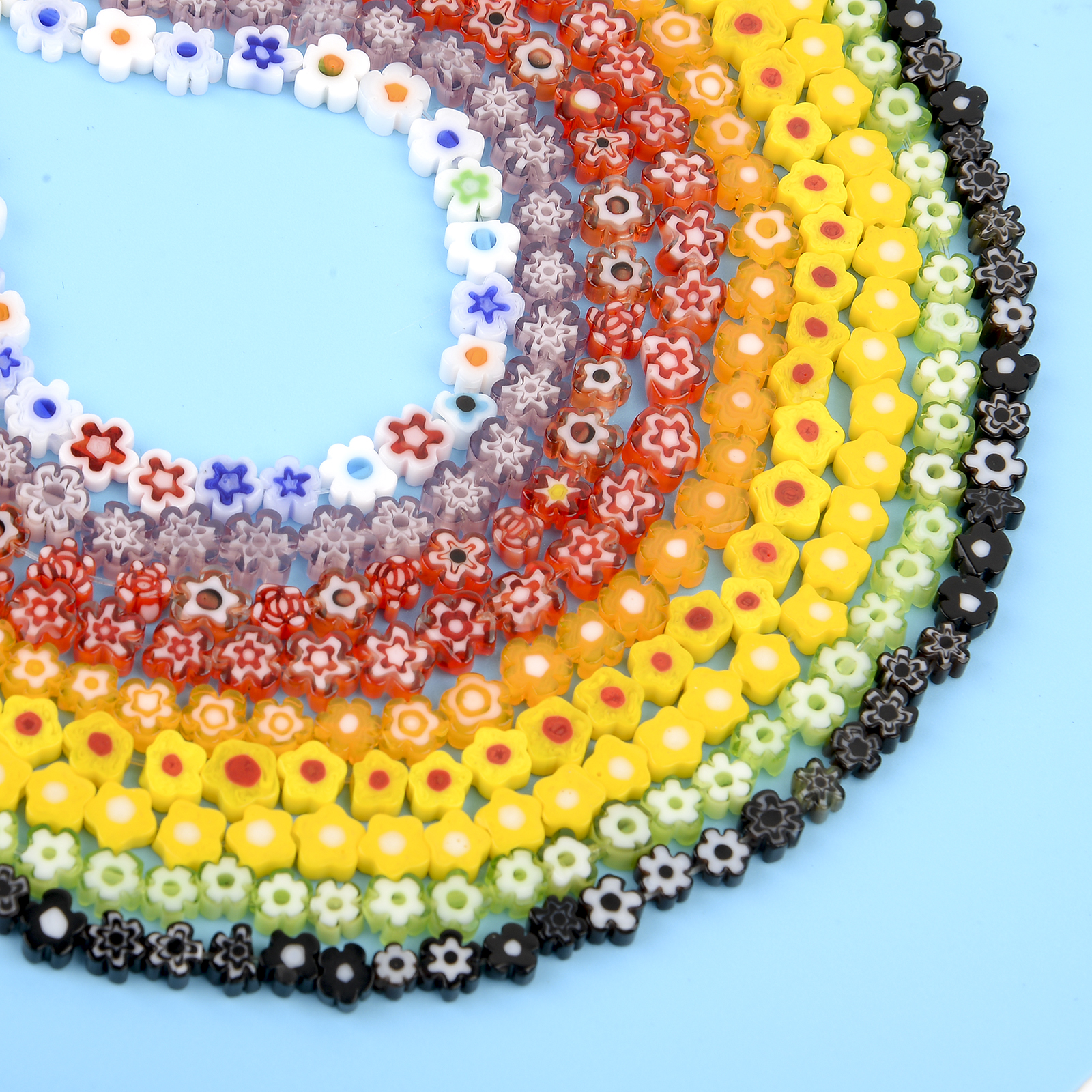 6 mm 9 Farbe runde flache Millerefiori Perlen Blumenleuchten Glasperlen für Schmuck Herstellung von DIY -Armbändern Halskettenzubehör Kunsthandwerk