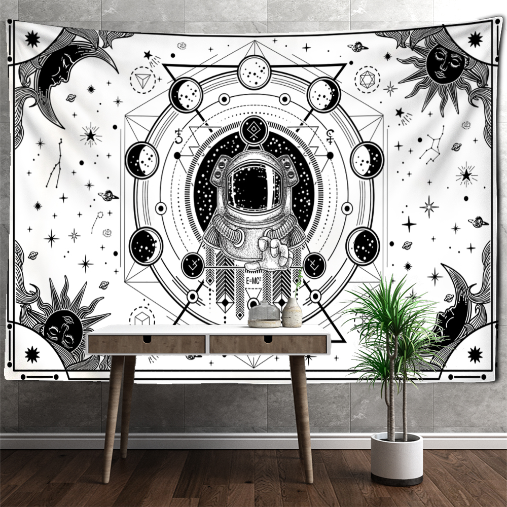 Vit astronaut tapestry vägg hängande hippie tapiz trolldom psykedelisk mystisk universum starry sovsal dekor