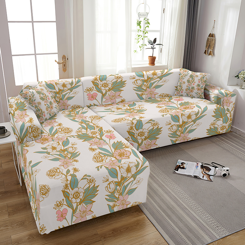 Elegant Flowers Pattern Elastic Sofa Covers Washable Stretch Slipcover For Living Room 1/2/3/4 Seaters Couch Chaise Lounge Cover