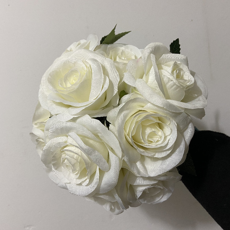 10 Köpfe Burgunderblüten Bouquet Seiden Rose Blume Weiß Brautjungfern Bouquet Künstliche Blumensträuße Hochzeit Home Dekoration