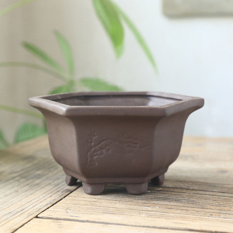 Ceramic Crafts Flowerpot Black Pottery Earthen Burn Plum Orchid Bamboo Chrysanthemum Succulent Plant Pot Breathable Vase Decor