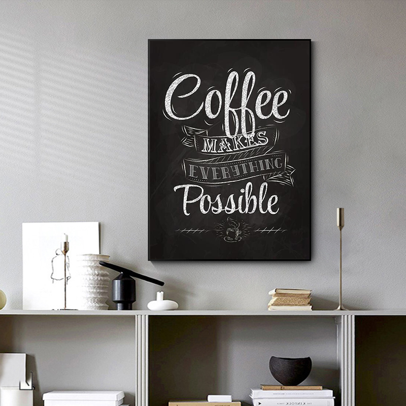 جدار فن الملصقات الرجعية ، طباشير مسود الأسود على طراز فن القماش اللوحة مقهى جدار الصورة القهوة مضحك اقتباس مقهى مقهى