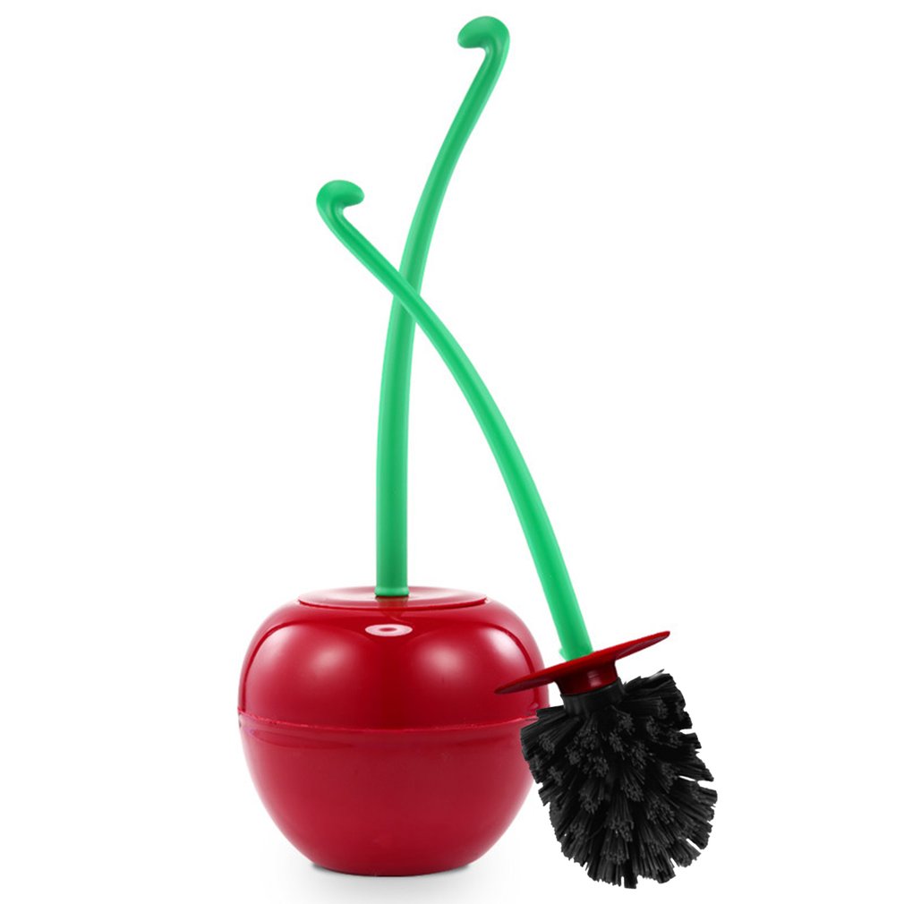 Lovely Cherry Shape Toilet Brush Soft Brush Head Toilet Brush Holder Set Wall Hanging Household Cleaning WC Accessories