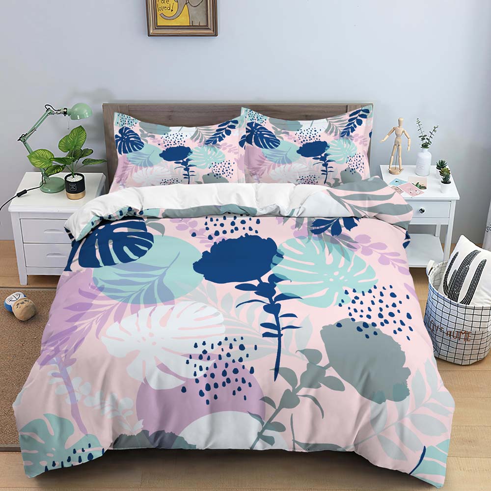 Abstract Leaves King Queen Duvet Cover Geometric Pattern Bedding Set Tropical Leaf Plant Floral 2/Polyester Quilt Cover