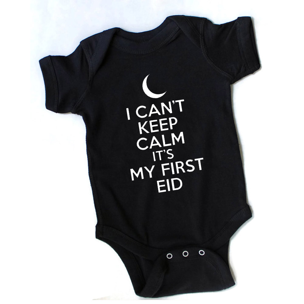 Nie mogę zachować spokoju To mój pierwszy Eid Baby Baby Short Rleeve kombinezon kazu wielokrotnie wydruku
