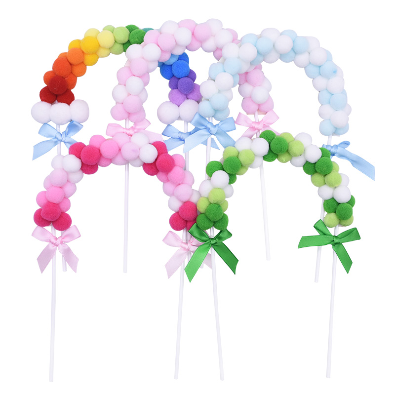 Miłość Prezent Róż Niebieski miękki pompom ciasto topperę Rainbow Arch Cake wstawienie wystroju baby shower urodzinowe przyjęcie weselne