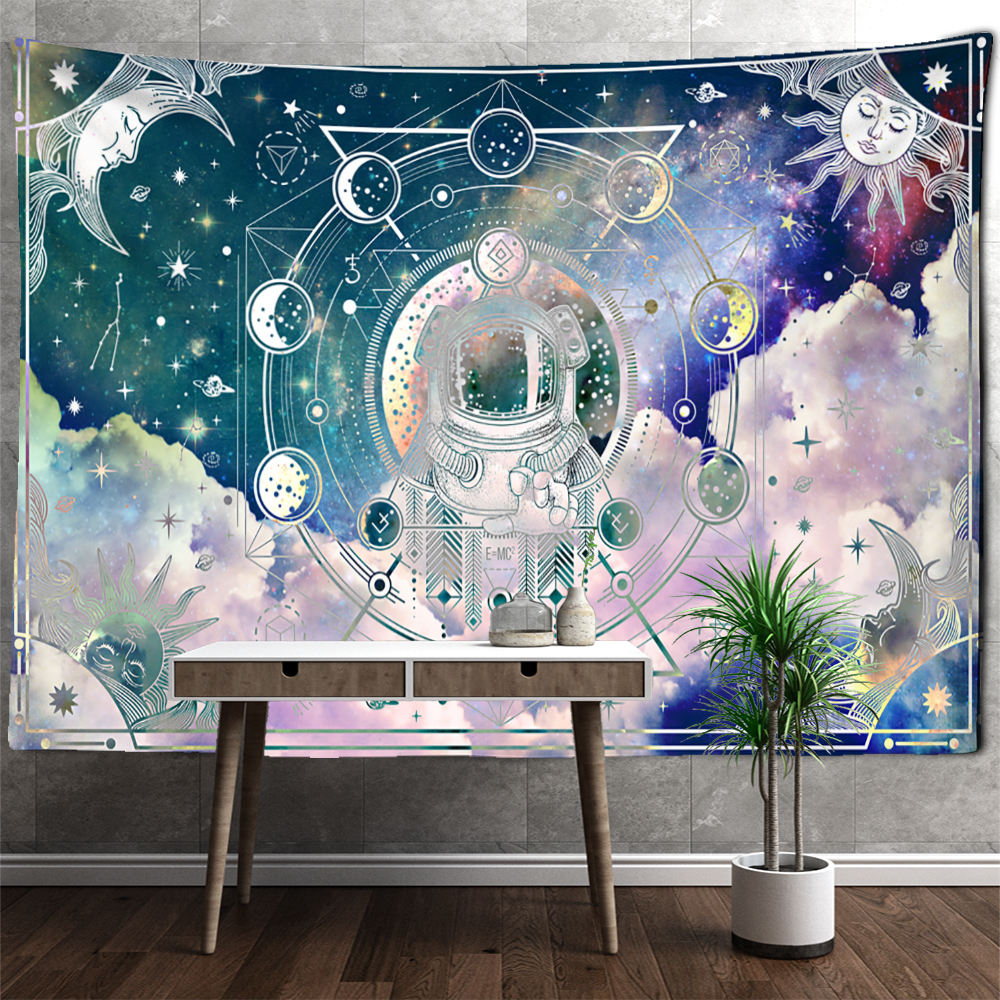 Astronauta blanco tapiz pared colgante hippie tapiz bruja psicodélica misteriosa universo dormitorio estrellado decoración