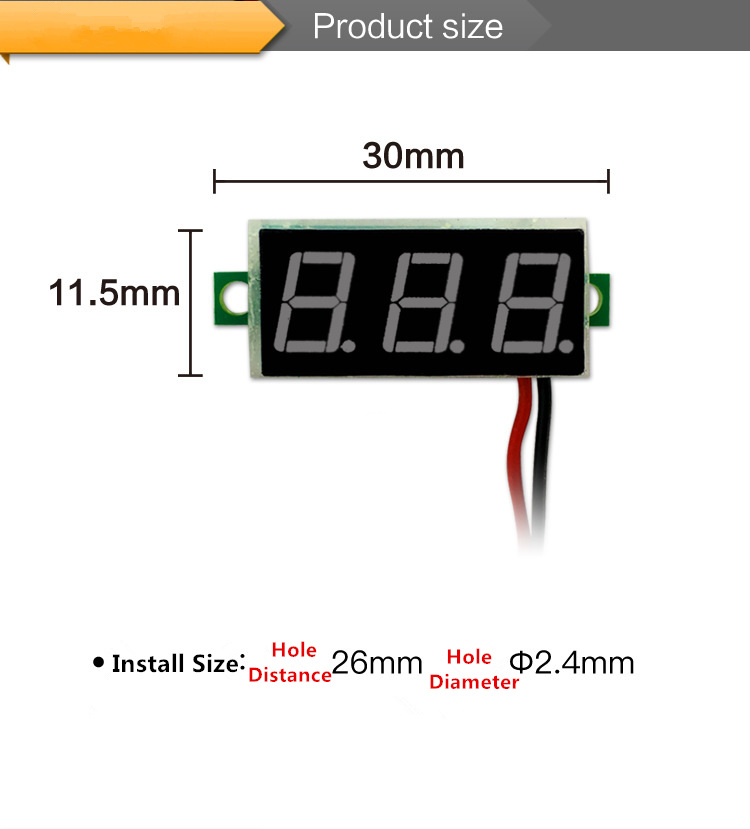 Módulo de pantalla Mini de LED digital rojo de color rojo de 0.28 pulgadas DC2.5V-30V DC0-100V Voltaje Probador Panel medidor de medidor de motocicleta