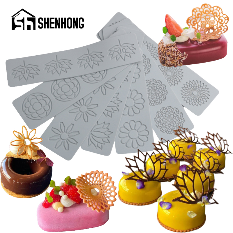 Shenhong Sugar Craft Silicone Pad Feuilles conception de motif géométrique dentelle Mat fondant Fondant Cake Decorating Moules Moule de chocolat