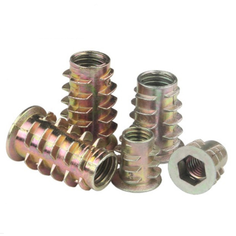 100-M4 m5 m6 m8 m10 Zinc Alloy Thread For Wood Insert Nut Flanged Hex Drive Head Furniture Nuts