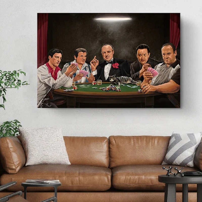 Mafia Gangster Leaders The Sopranos Godfather Play Poker Poster Canvas Painting Gun Print Movie Wall Art Home Decor Cuadros