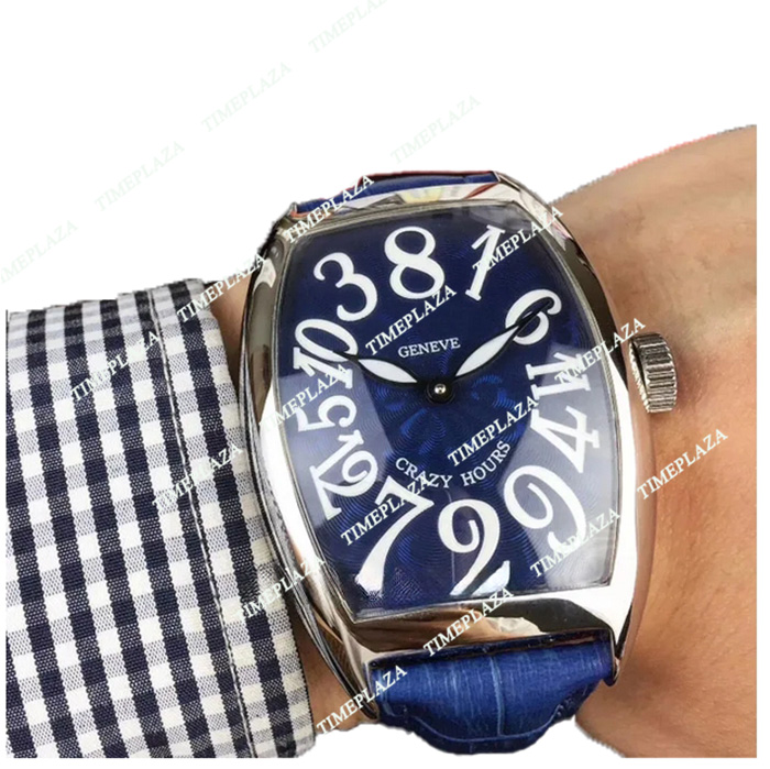 New Crazy Hours 8880 Ch Blue Dial Asian 2813 masculino automático Case prateada Correia de couro azul barato 8style Gents Relógios