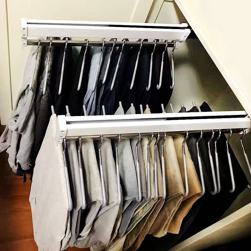 Adjustable Wardrobe Clothing Rail Top Mount Wardrobe rack Heavy Duty Extendable Closet Hanger Pull-Out Closet Valet Rod Storage