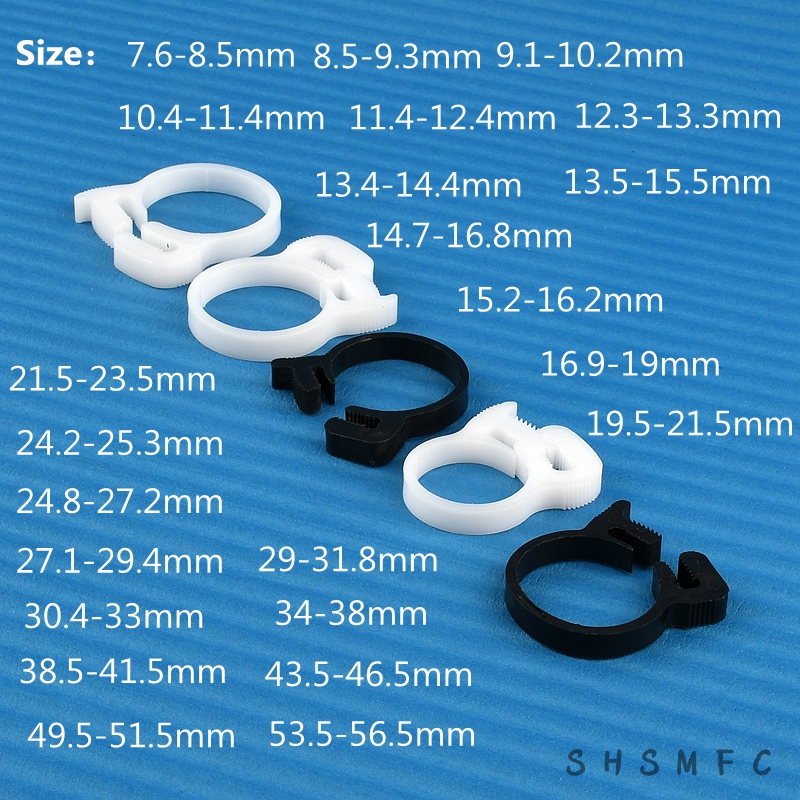 White Black Hose Clamp 3.8~59mm Plastic Line Water Pipe Strong Clip Spring Hoop Fuel Air Tube Fitting Fastener Fixed Tool