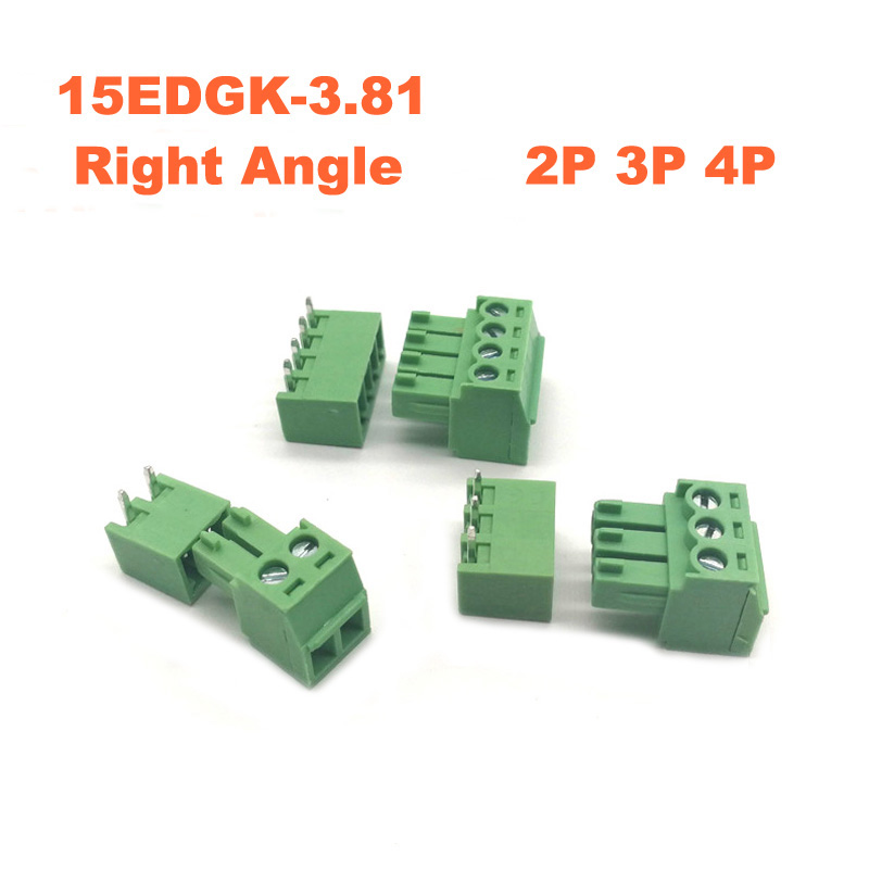 Pitch 3.81mm Screw Plug-in PCB Terminal Block Right Angle Pin 2/3/4P Male/Female Pluggable Morsettiera Connectors Bornier