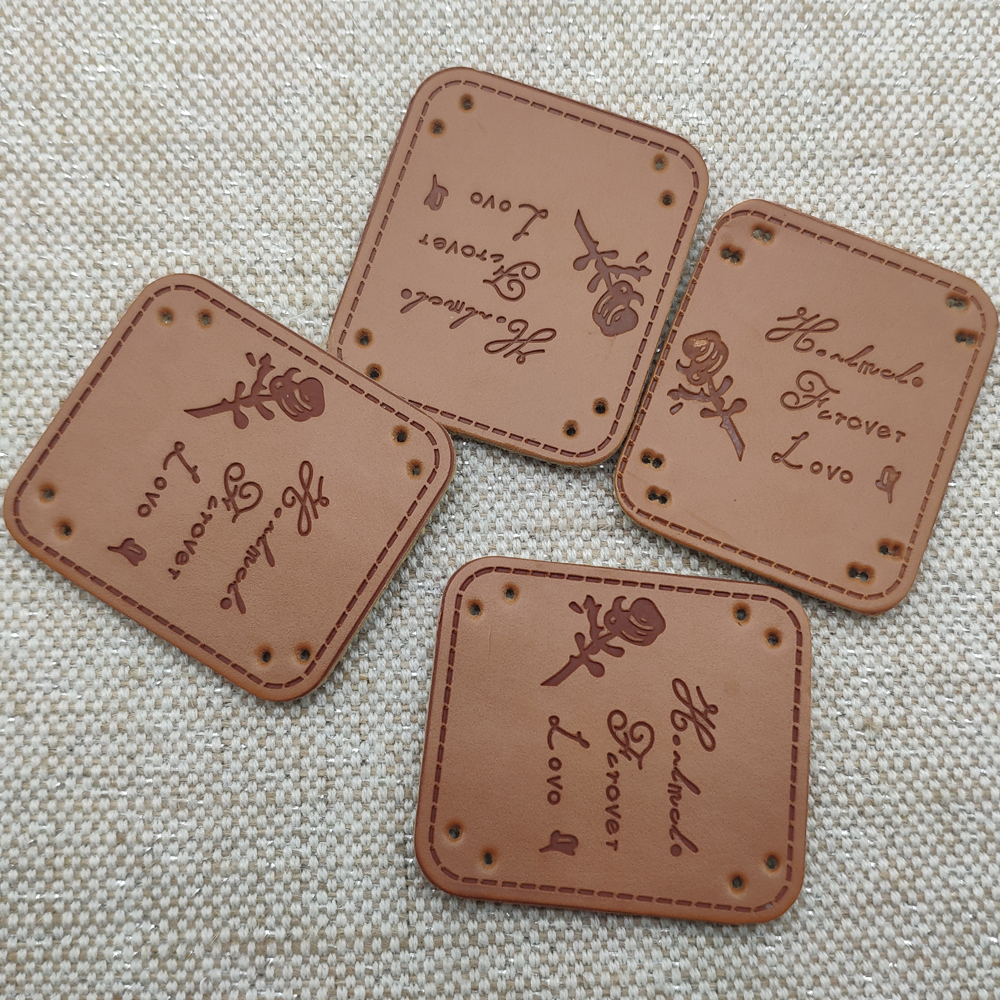 Handmade Forever Love Leather Labels For Clothing Hand Made Pu Patch With Rose For Clothes Backpack Handmade Label For Gift