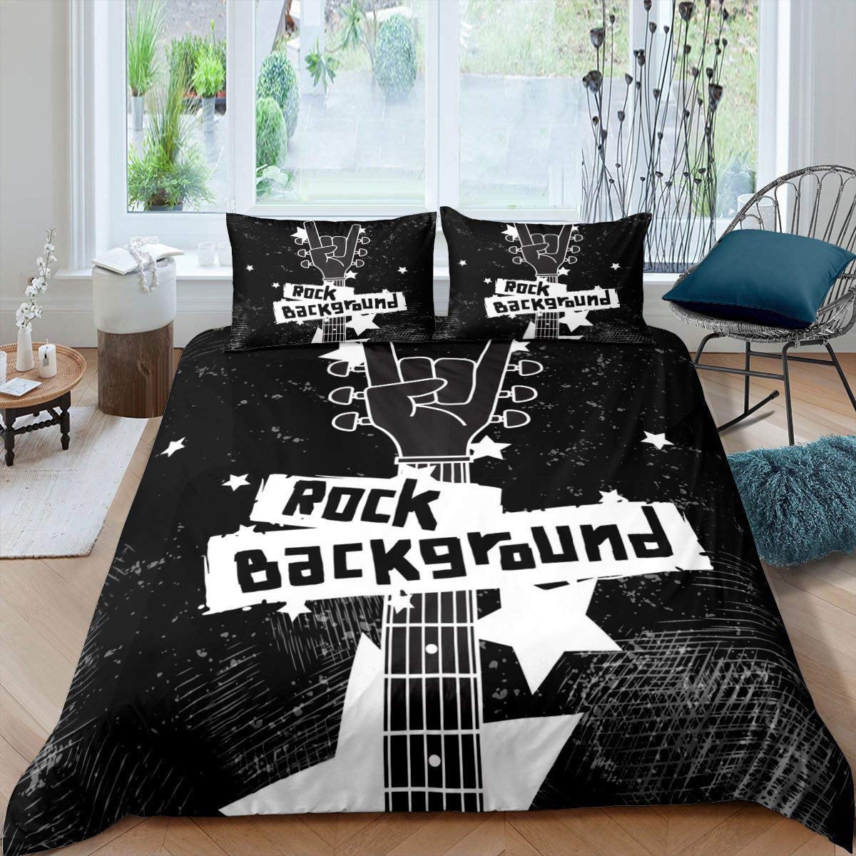 Rock roll music rei queen de cama conjunto fone de ouvido e edredão guitarra