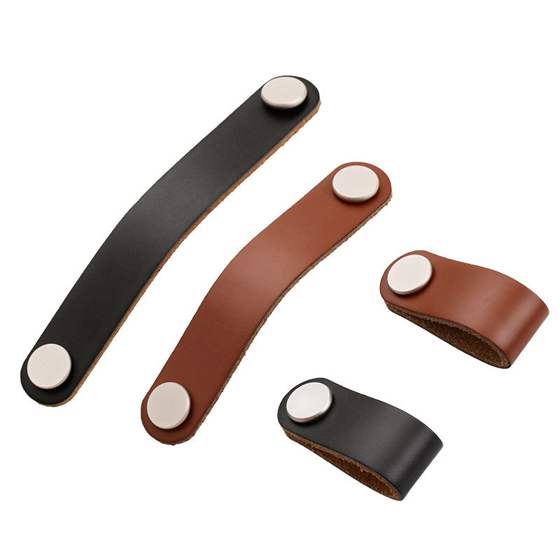 KK&FING Modern Handles for Furniture Genuine Leather Minimalist Door Cupboard Drawer Door Knobs Pull For Furniture Hardware