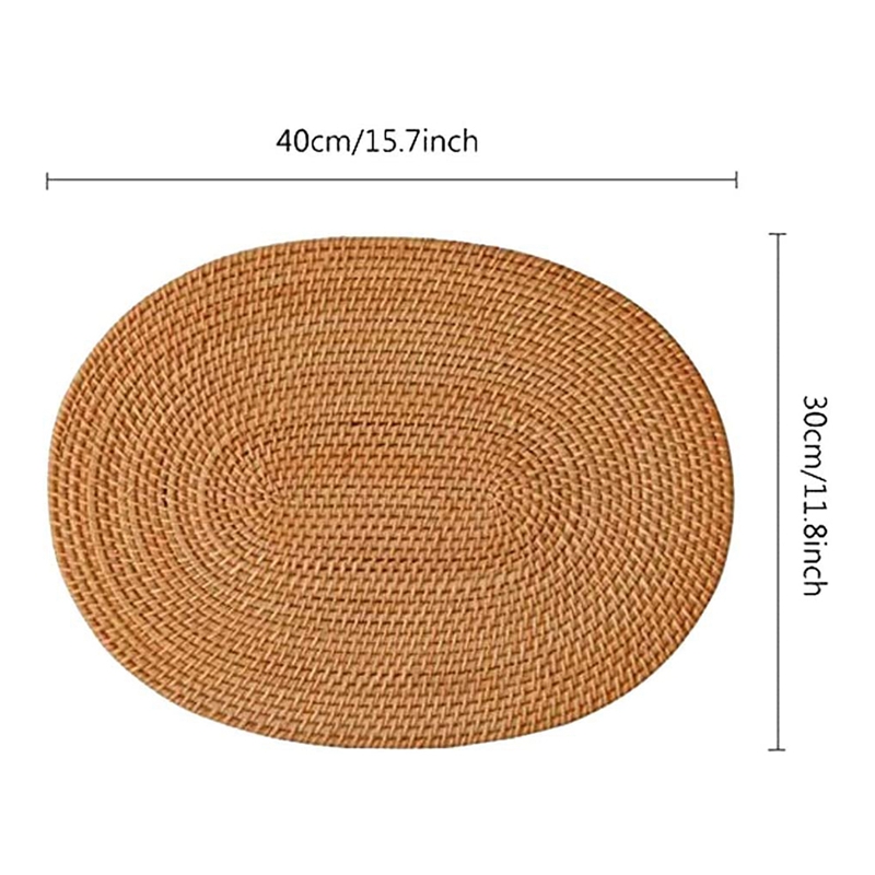 Oval Rattan Placemat,Natural Rattan Hand-Woven,Tea Ceremony Accessories,Suitable for Dining Room, Kitchen,Etc