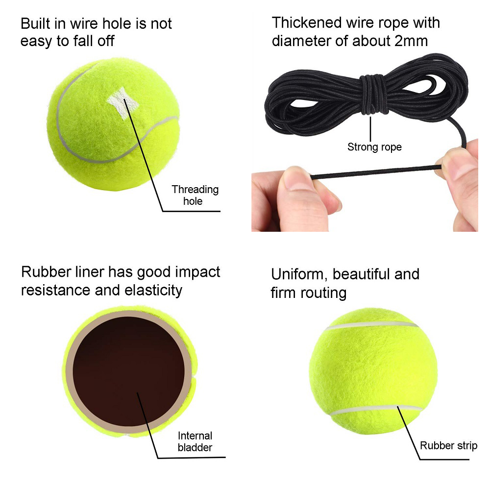 Professional Portable Tennis Training Ball With 4m Elastic Rope Rebound Practice Ball Self Practice Exercise Equipment