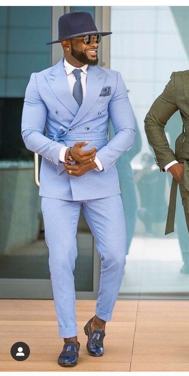 Summer Slim Fit Sky Blue Suits للرجال