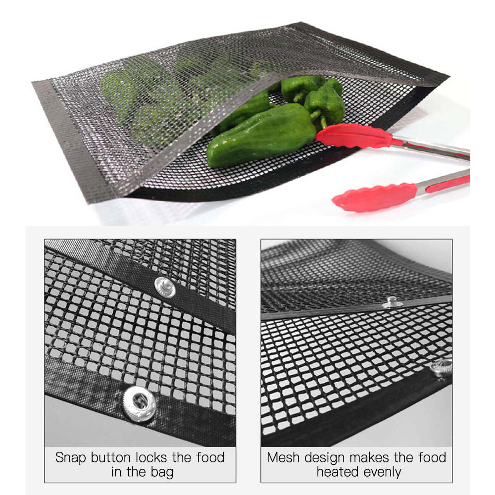 2022 New BBQ Mesh Grill Bags Indoor Outdoor Nonstick Barbecue Grilling Pouches with 2 Silicone Basting Brushes