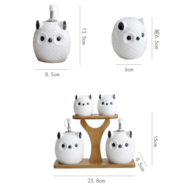 세라믹 향신료 항아리 세트 부엌 소스 병 병자 밀봉 기름 뚜껑 뚜껑 귀여운 올빼미 소금과 후추 셰이커 용기 세트