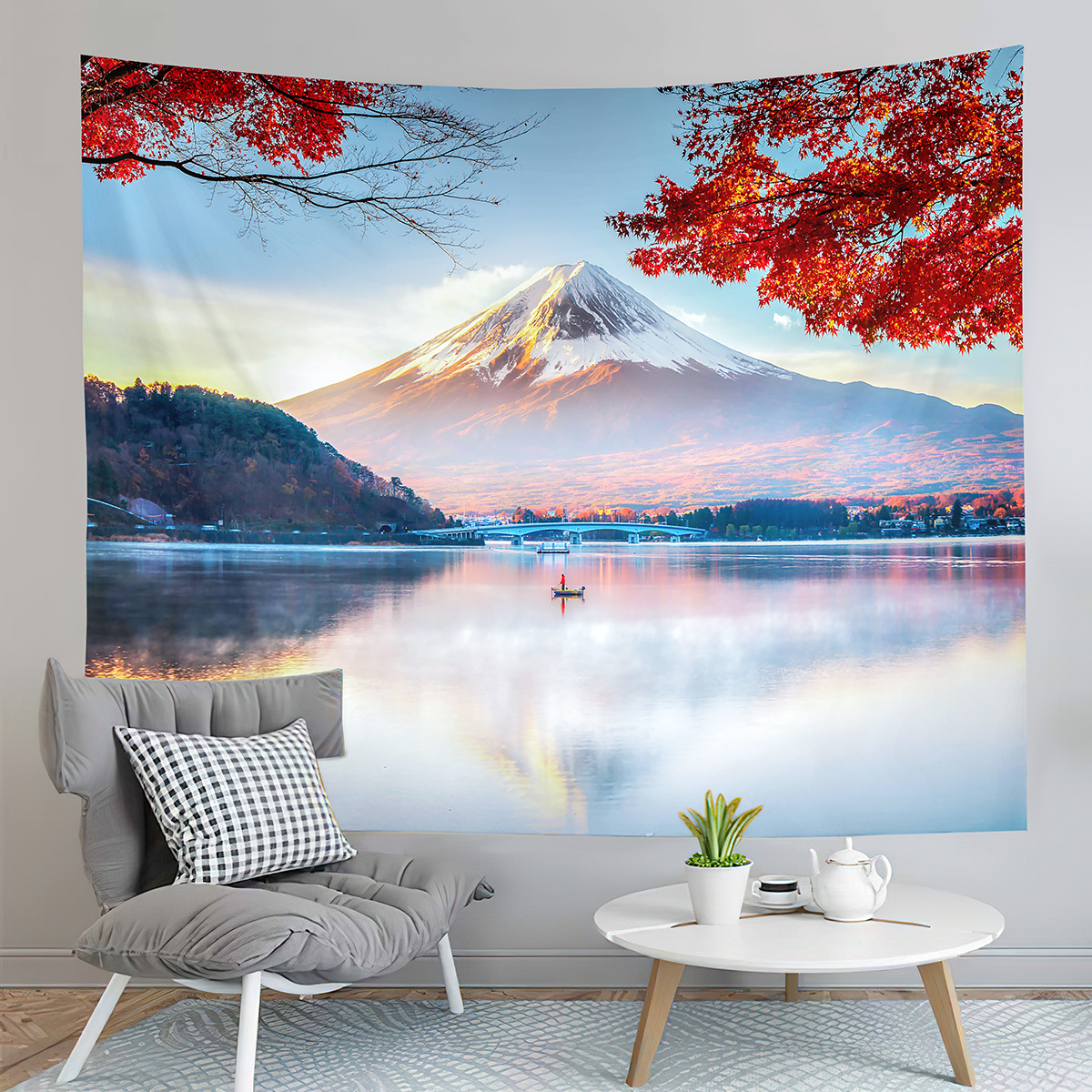 Japan Mount Fuji Tapestry Red Pagoda Tapestry Natural Landscape Tapestry Aesthetic Home Decor Tapestry for Living Room Bedroom