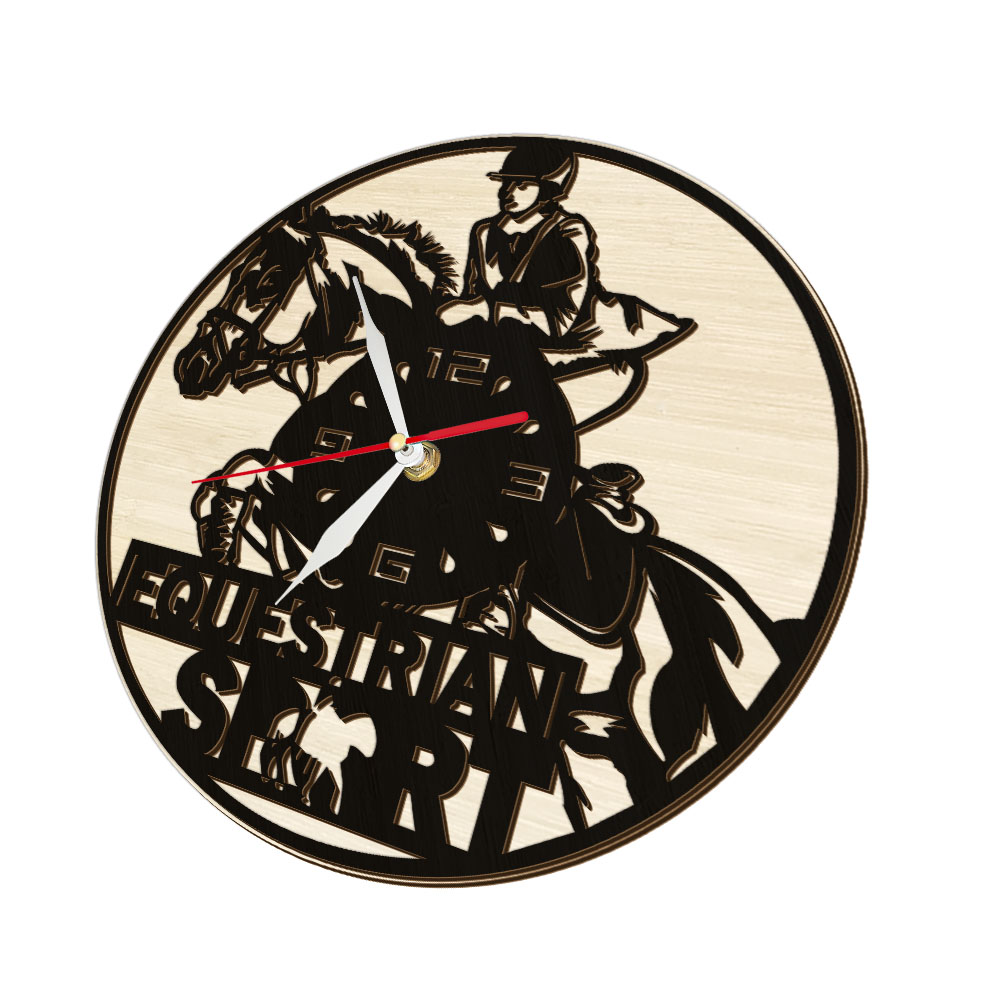 Equestrian Horse Riding Wooden Wall Clock Horseback Sports Home Decor Wall Watch For Bedroom Horse Racing Artwork Timepieces