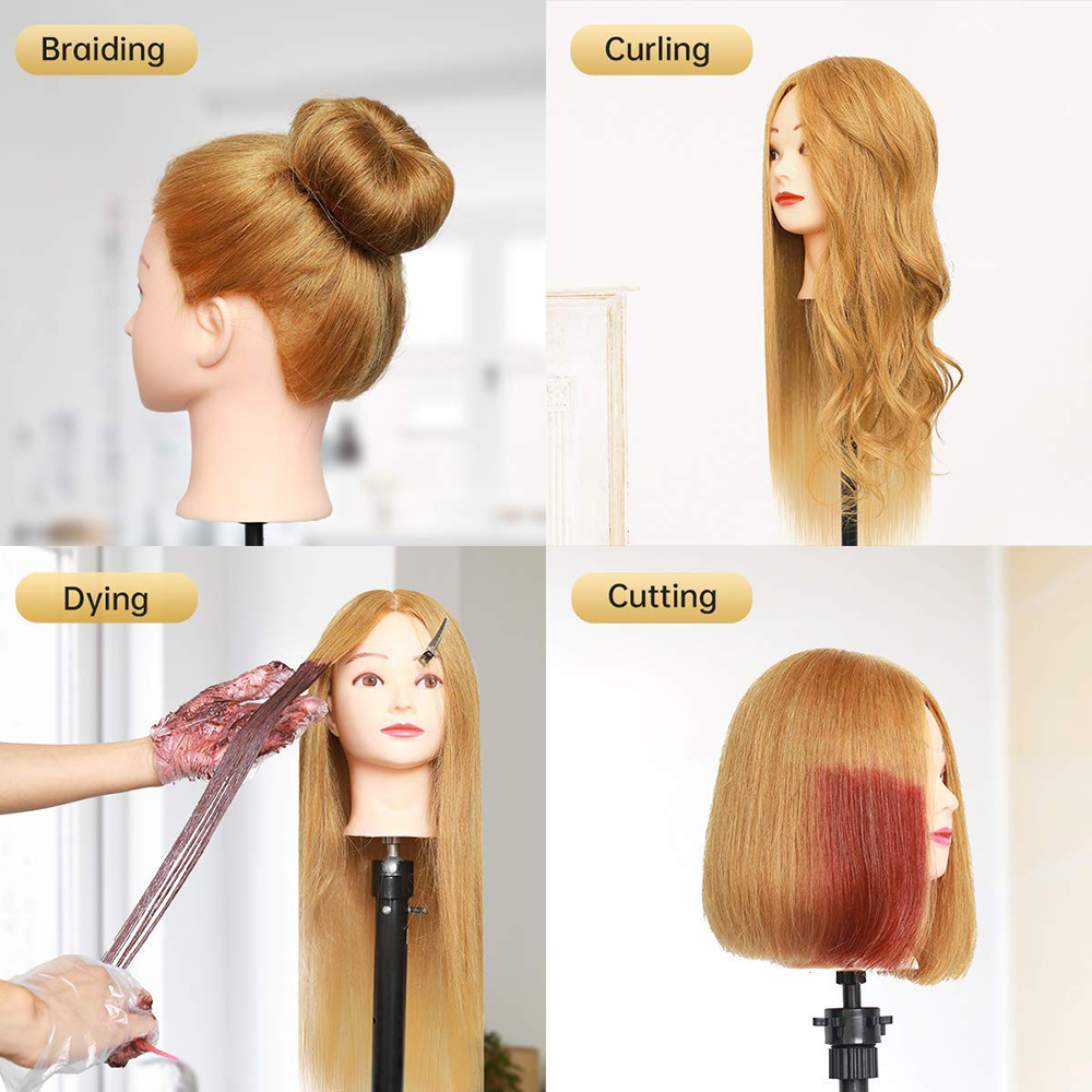 Mannequin Head with 85% Real Human Hair for Dolls Hairstyles Professional Styling Hairdressing Barber Training Heads 60cm