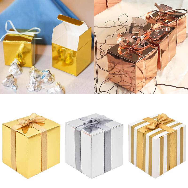 Boîte de bonbons en papier argenté en or carré Boîtes d'emballage cadeau chocolat