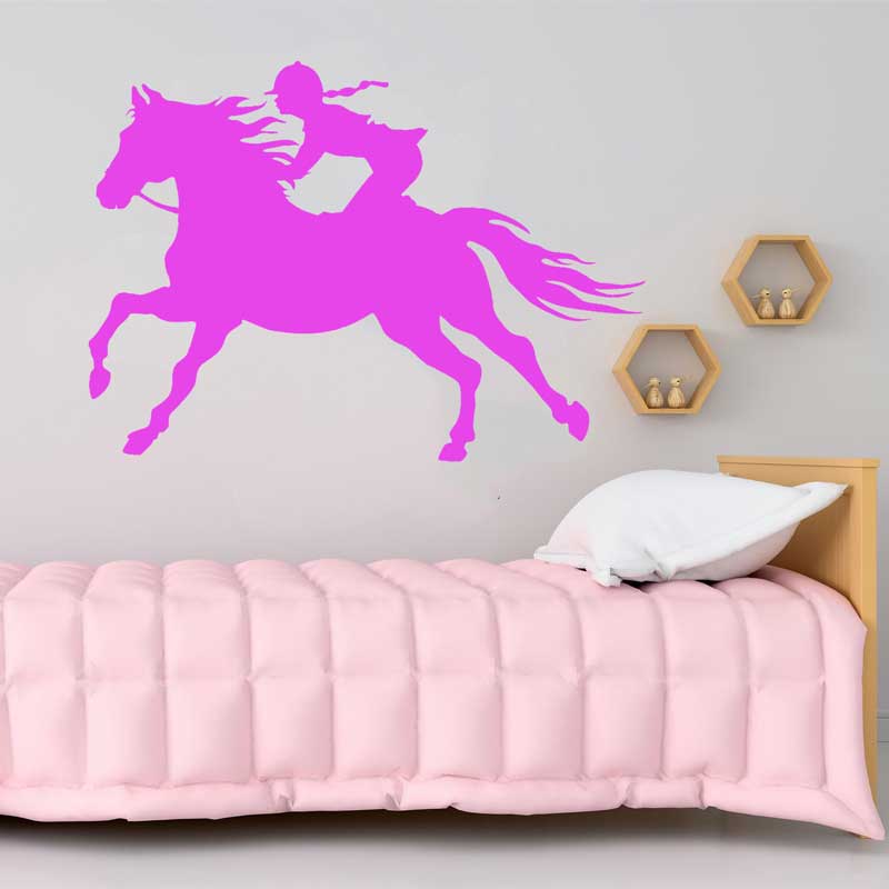 Donne da corsa cavalli da parete equestre Adesivo a parete cavaliere cavalli da pasta agricola bambini decorazione camera da letto decorazione parete in vinile regalo unico 7