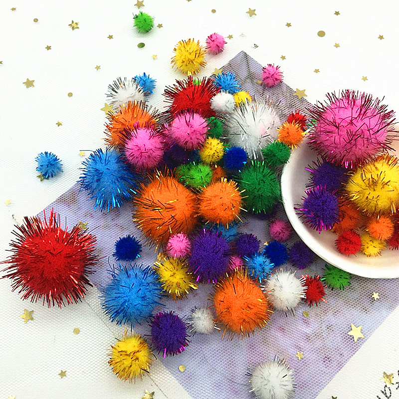 100 -stcspiklijnen pompom bal bont bal pluche gemengde kleur creatieve kinderen handgemaakt materiaal glitter schuim ball diy ambachtelijke benodigdheden