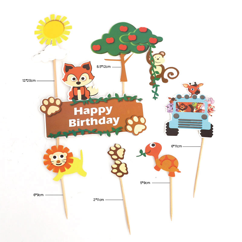 Animal Cake Topper Flag Anniversary Happy Birthday Car Cupcake Toppers Airplane Baking Party Flag Baby Shower Cake Decor DIY New