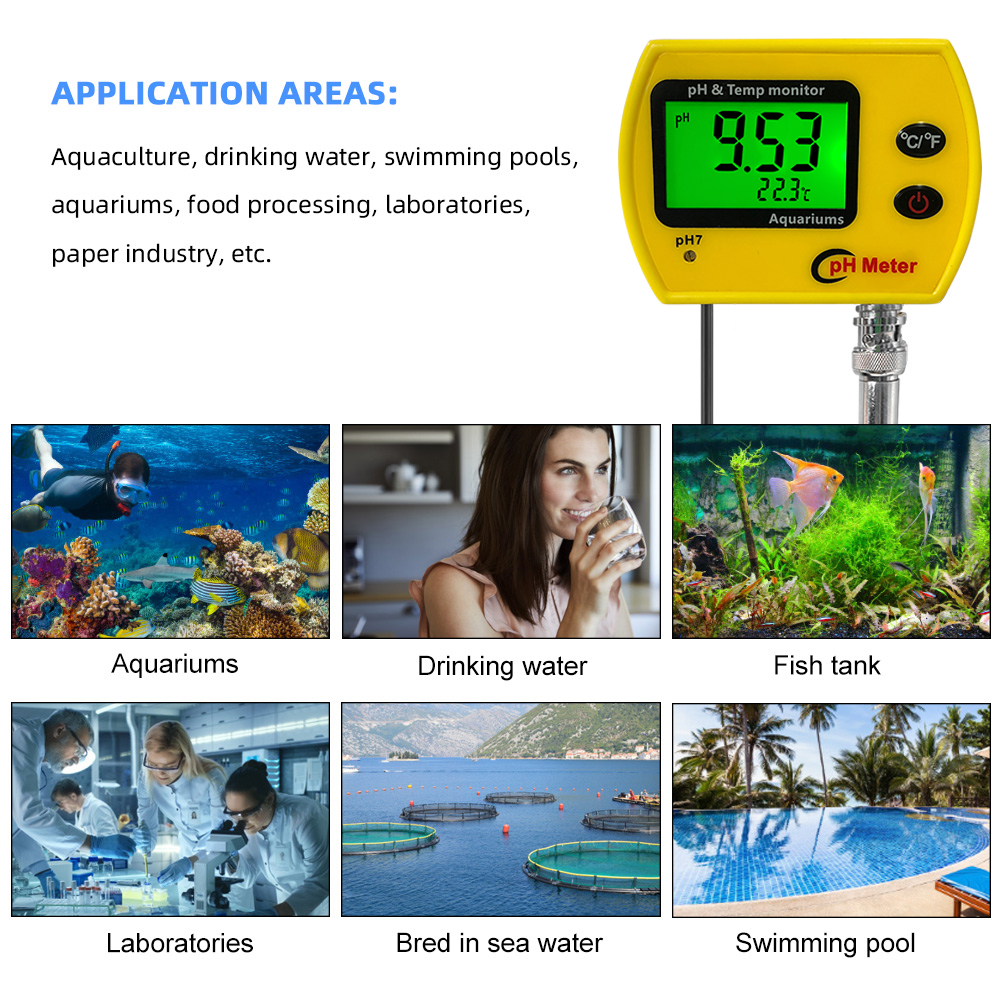 Yieryi Ph mètre avec rétro-éclairage en ligne Ph-991 Aquarium Ph Tester Tempile Monitor Aciméter durable outil pour le réservoir de natation