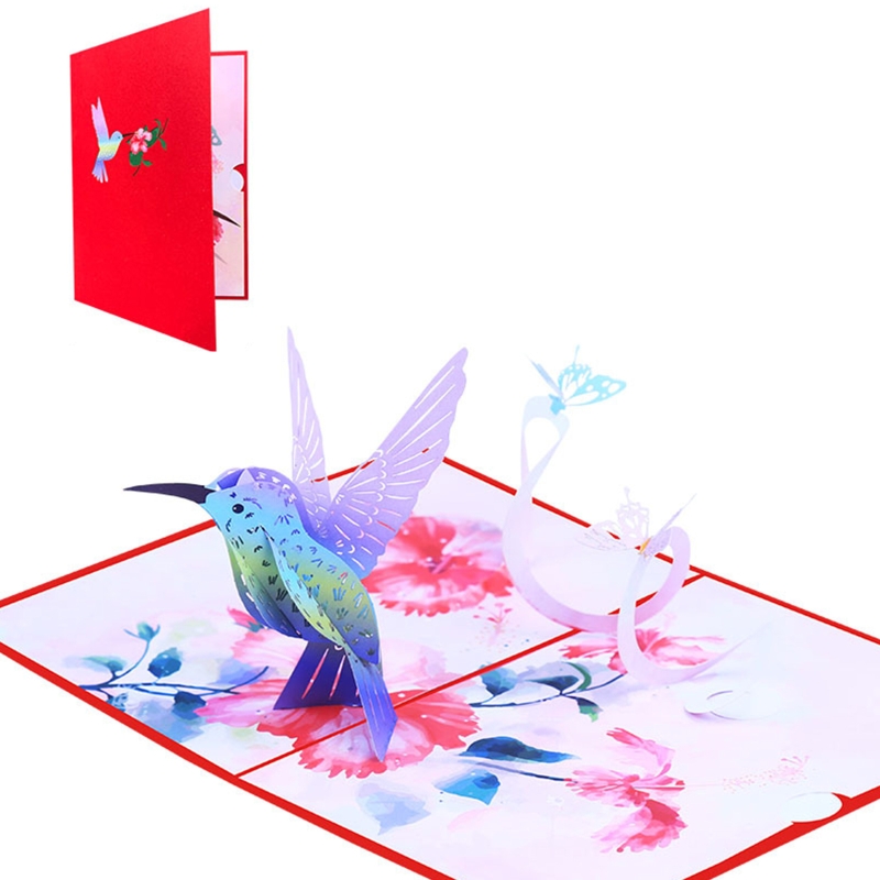 3D Pop Up Cards Hummingbird Födelsedagsjubileumsgåvor Vykort bröllopinbjudningar gratulationskort med kuvert
