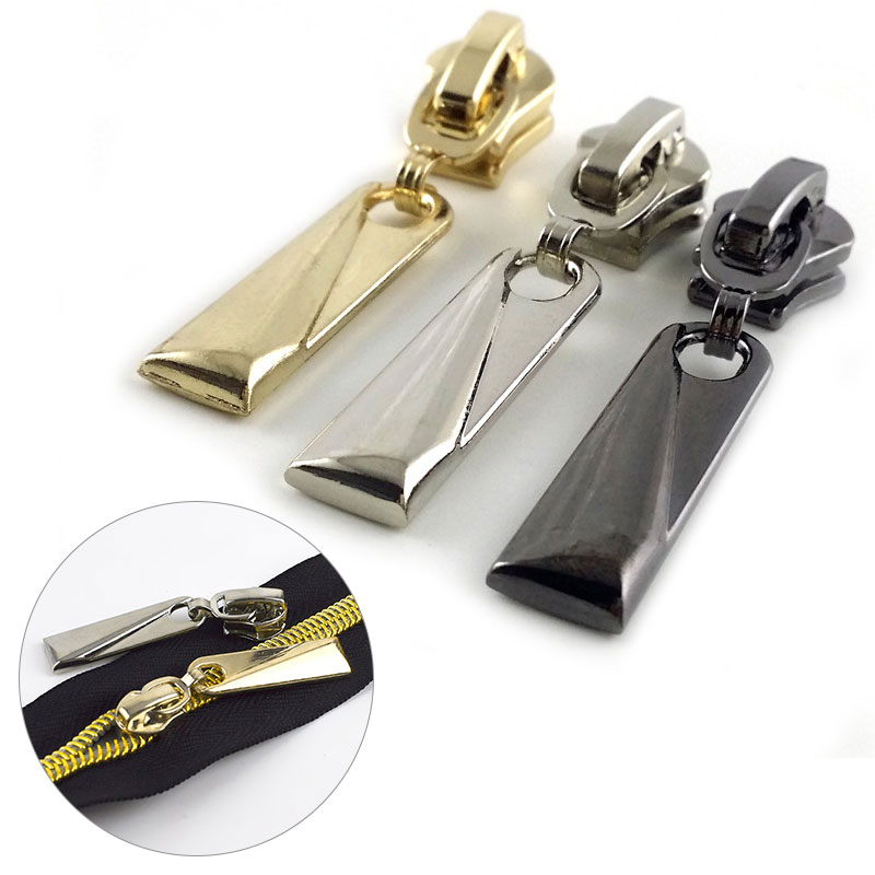 5 # Zippers en métal têtes Gold Silver Black Sliders Hlippers pour bricolage Handrake Couse Veste Veste à fermeture éclair