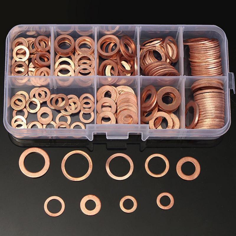 D2 koper wasmachine afdichtingspakking moer en boutset platte olieringafdichting assortiment kit met doos M8/m10/m12/m14 voor carter -plug