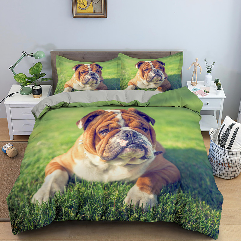 Bulldog Bulldog Conjunto de cachorros Crianças adultos Tampa de edredão Fronha única Double King Queen Tamanho 2/Cobertão de Quilt