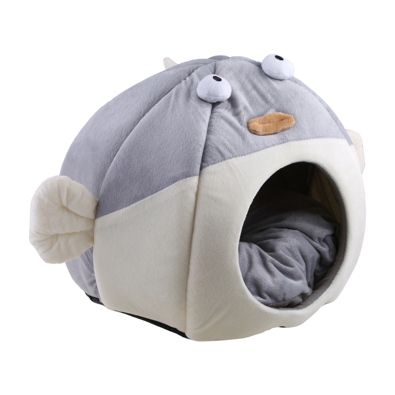 Igloo Pet Bed House Soft Indoor Enclosed Pufferfish Cave Tent for Cats Kittens Puppies Small Animals Removable Cushion