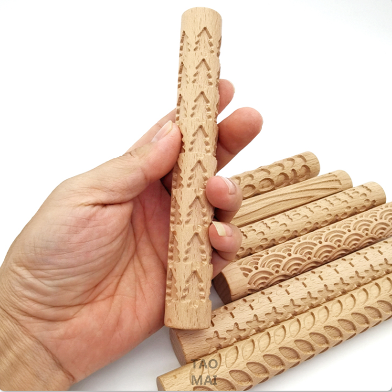 Textura de textura de madeira padrão de alívio de alívio rolamento bastão de barro de argila de argila cerâmica DIY Mudboard formando ferramenta de modelagem de escultura