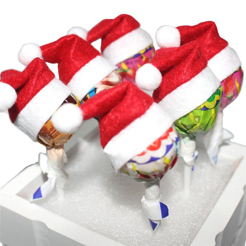 10st julgaffel kniv bestick hållare väska fick mini lollipop jultomten hattar lollypop mössa julbord dekorera nyår