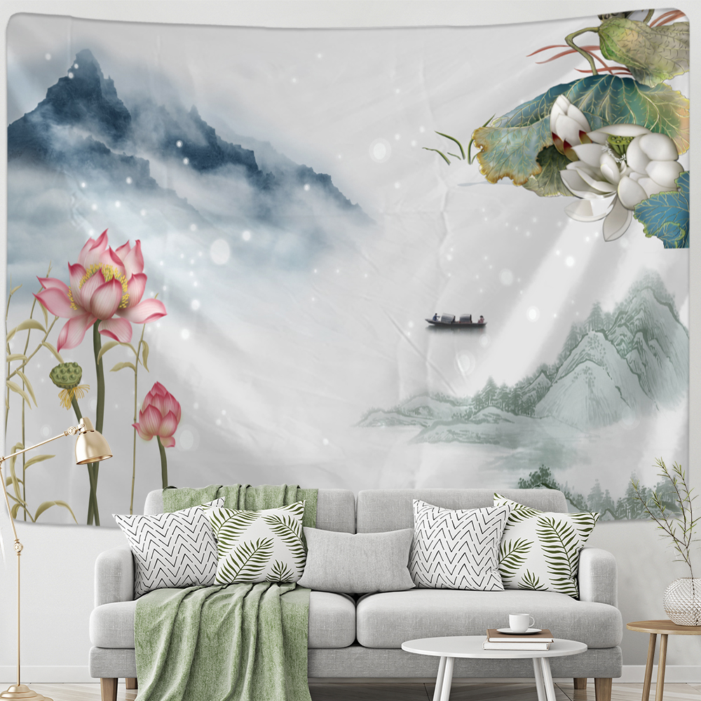 Kinesisk lotus tapestry vägg hängande psykedelisk hippie boho stil konst målning sovrum vardagsrum heminredning