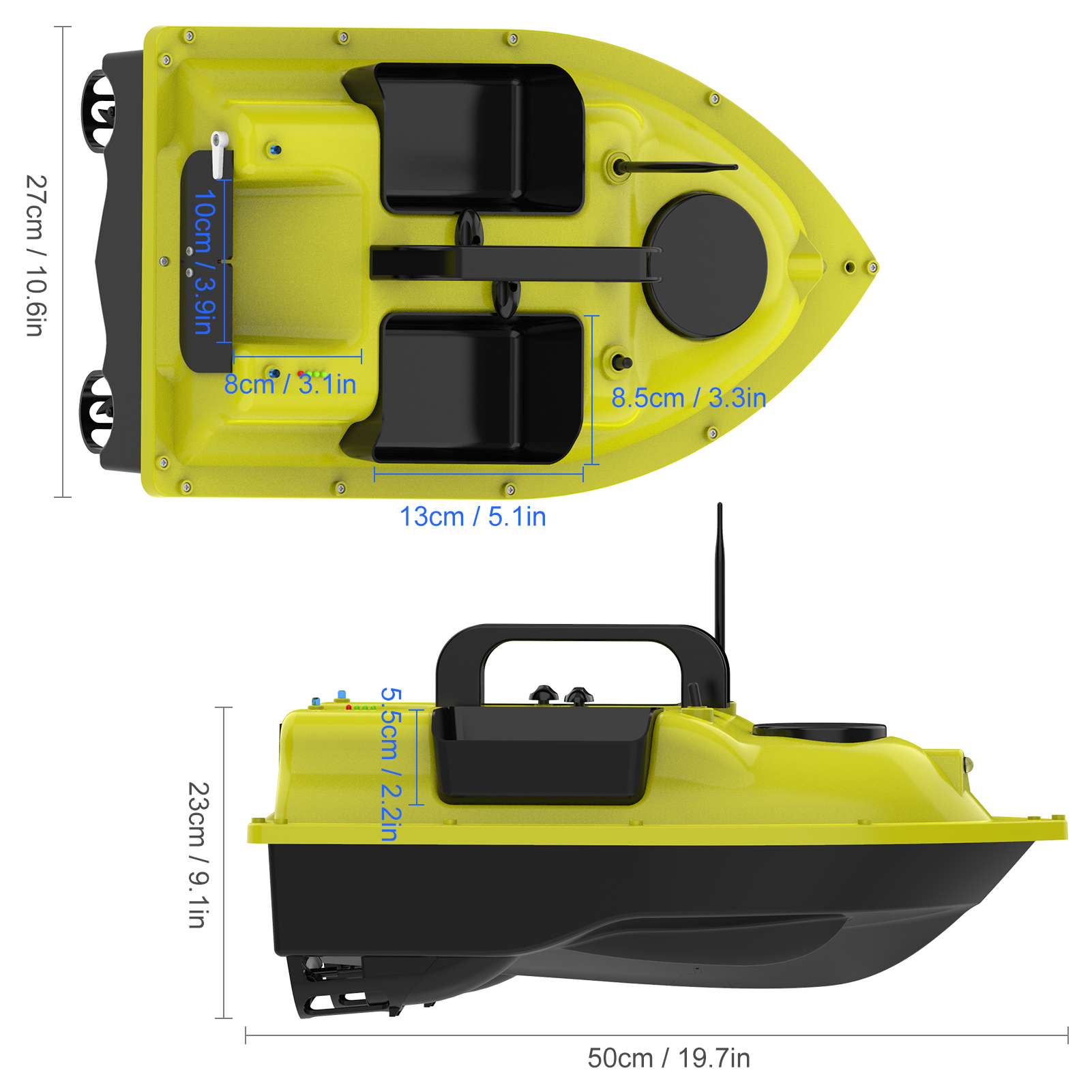 Bateau d'appât de pêche GPS avec 3 conteneurs d'appâts