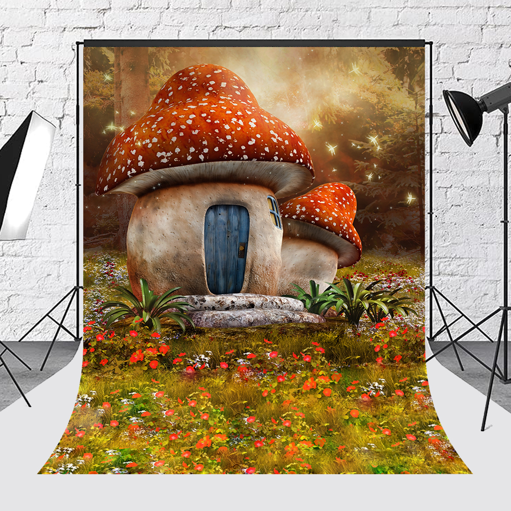 Fairy Tale Forest Photography Background Trees Grassland Mushroom Elves Baby Birthday Portrait Photocall Backdrop Photo Studio